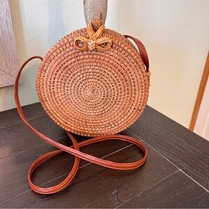 Round Woven Rattan Crossbody Bag (Bali Bag) NWOT